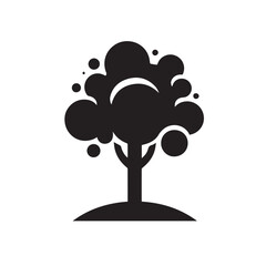 Minimalist Black Silhouette Icon of Tree on White Background