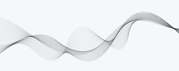 Abstract vector modern background with black wavy lines and particles.
