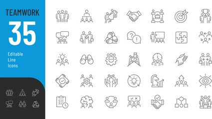 Teamwork Line Editable Icons set. Vector illustration in modern thin line style of business related icons: Collaboration, Research, Meeting and more. Pictograms and infographics for mobile apps
