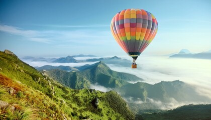 Obraz premium A hot air balloon soaring high above the picturesque landscape