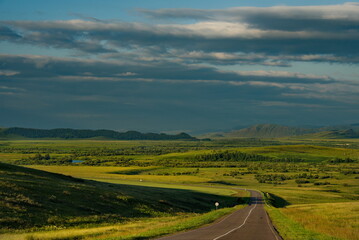 Russia. South Of Western Siberia. Republic Of Khakassia. Picturesque horizons of endless steppes along the highway between the villages of Shira and Uzhur.