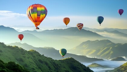 Obraz premium A hot air balloon is flying in the sky above a field
