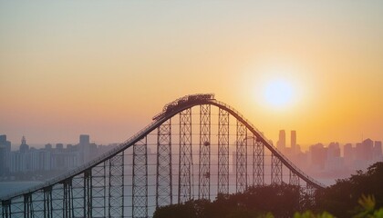 Obraz premium Amusement park silhouette Loop Thrilling roller coaster ride