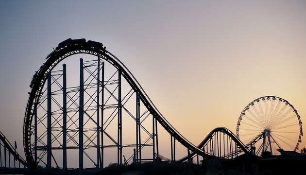 Amusement park silhouette Loop Thrilling roller coaster ride