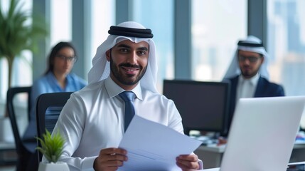 Middle Eastern Businessman Using AR Technology in Office Setting