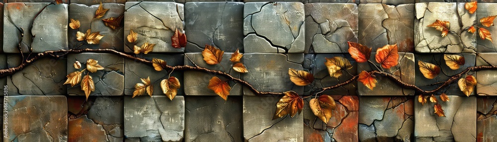Poster rectangular blocks with organic vine patterns, rich in detail and color, suitable for pattern design