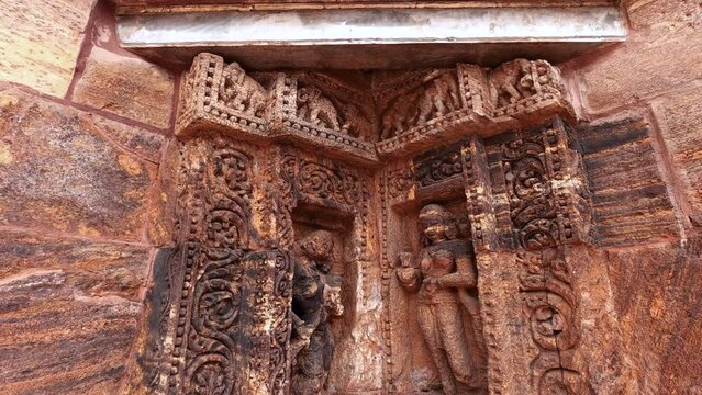 
Details of sculptures on the Konark Sun Temple. The temple was built in the 13th century and is
 now a Unesco world heritage site.