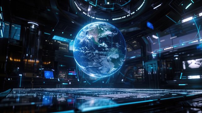 Global Connectivity Concept: Rotating Holographic Globe - Powered by Adobe