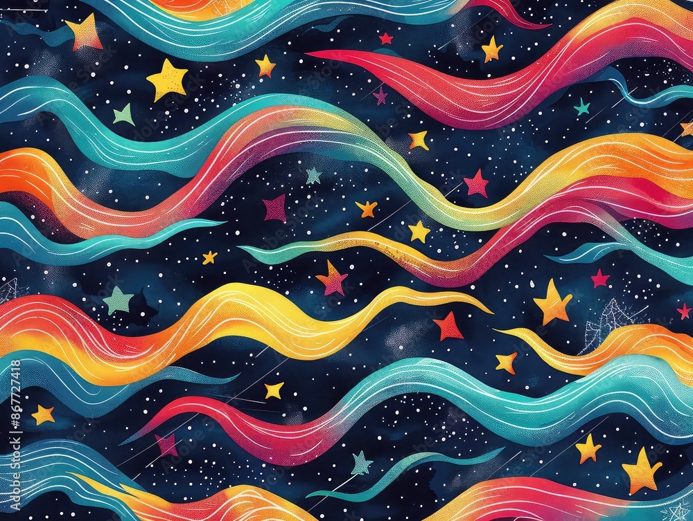 Aufkleber star shapes mixed with ocean wave patterns, bold and colorful for identity design