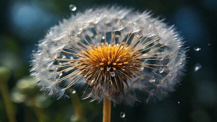 The dandelion seeds, carried by the wind,ready to take flight.