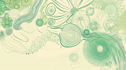 This image features soft green shades with intricate patterns, incorporating floral and natural motifs delicately interwoven against a gentle background, creating an elegant look.