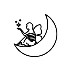 Fairy Sitting on Moon Icon Set Fantasy Illustrations for Mythical and Magical Themes