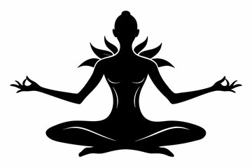 Person in yoga position, yoga vector illustration, yoga silhouette, woman meditating in lotus position png