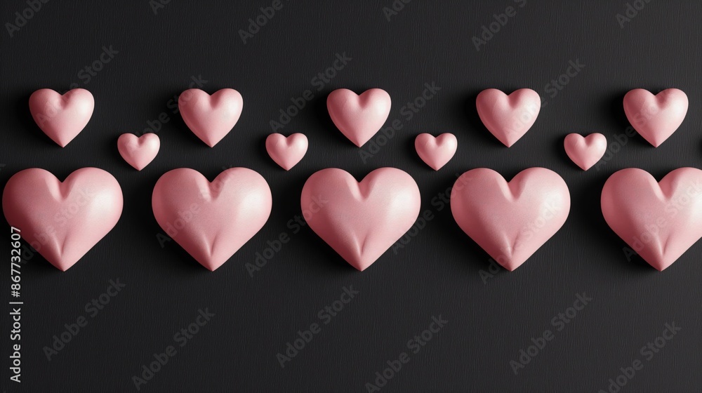 Poster a sophisticated wallpaper featuring a sequence of pink hearts decreasing in size from left to right 