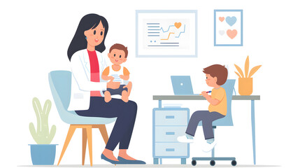 A mother and her baby receiving pediatric advice engage in a crucial consultation aimed at ensuring the baby's health and development. During these sessions, healthcare professionals provide guidance.