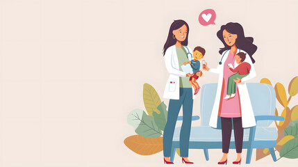 Fototapeta premium A mother and her baby receiving pediatric advice engage in a crucial consultation aimed at ensuring the baby's health and development. During these sessions, healthcare professionals provide guidance.
