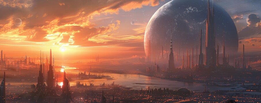Across the stars, a colony thrives on a distant world, its domed cities a testament to humanity's indomitable spirit.