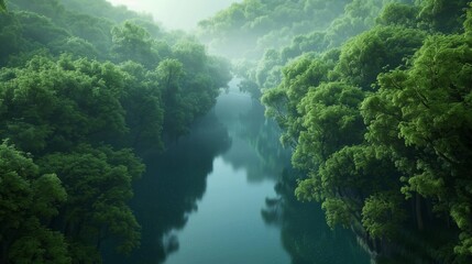 A pristine, holographic forest with bioluminescent trees and a crystalline river flowing through, inhabited by various species of flora and fauna that have been preserved and augmented through biotech