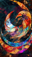 Fototapeta premium Artistic seal with dynamic patterns and bold colors, Expressionist, Bright hues, Digital painting