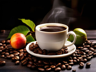 Fototapeta premium cup of coffee with beans