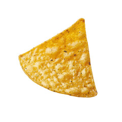 A single, crispy tortilla chip isolated on White background..  The chip is golden brown and has a slightly irregular shape.