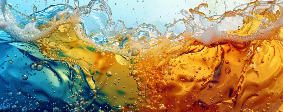 Abstract beer splash with bold shapes and dynamic colors, Expressionist, Bright hues, Digital art