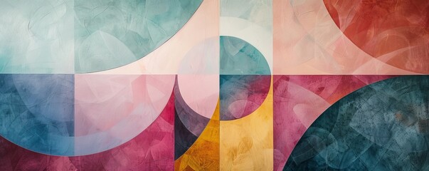 A series of geometric shapes overlapping and intersecting, creating a sense of movement and dynamism.