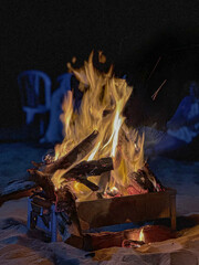 wood burning in a bonfire