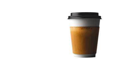 A cup of coffee is sitting on a white background