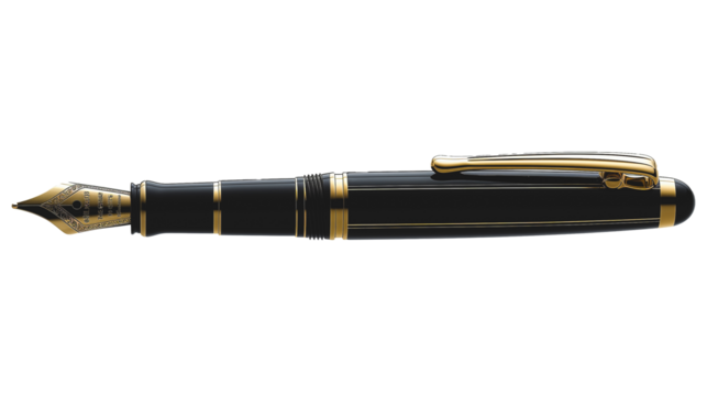 A gold and black pen with a gold band