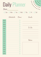 Daily Planner Template. Vertical A4 format personal planner page template