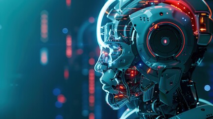 Obraz premium Futuristic Robotic Head Profile with Advanced Technology Design,