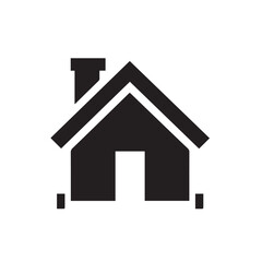 Minimalist Black Silhouette Icon of House with Triangular Roof and Chimney on White Background