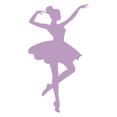 A silhouette of a female ballet dancer in a tutu performing a dance move with her arms raised