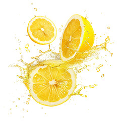 Fresh delicious lemons splashing, cut out