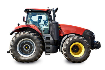 Big wheeled tractor isolated on white