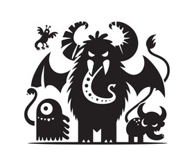 monster animal vector art graphic resources silhourtte vector style, white background