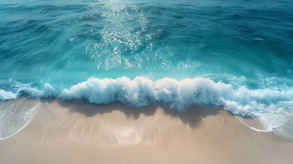 Fototapeta premium Aerial shot of a wave hitting the beach