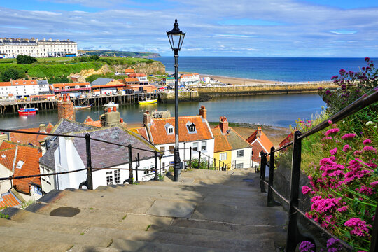 View to the harbor from the 199 Steps of Whitby, North Yorkshire, England