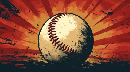 A baseball is depicted with radiant sun rays creating a striking abstract scene, merging the world of sports with artistic expression in this dynamic representation.