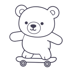 A cute white teddy bear riding a skateboard