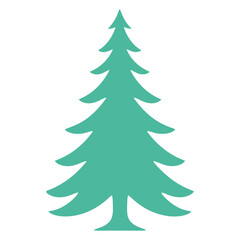 A green pine tree silhouette against a white background