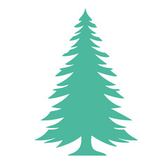 A tall green pine tree silhouette against a white background