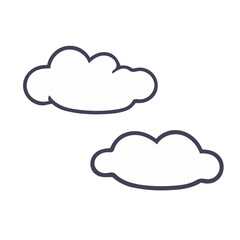 Two white clouds with dark outlines against a white background