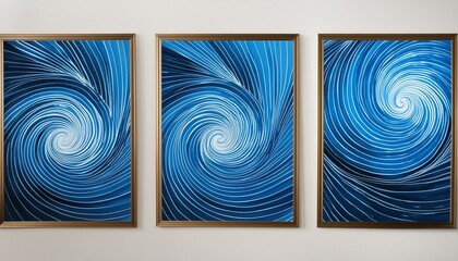 Trio of Blue Spiral Vortex Art: Mesmerizing Modern Paintings"