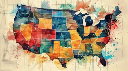 Naklejka premium Watercolor Map of the United States