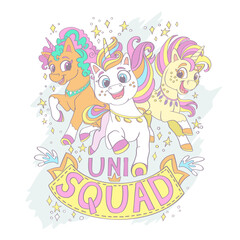 Cute running unicorns squad vector illustration