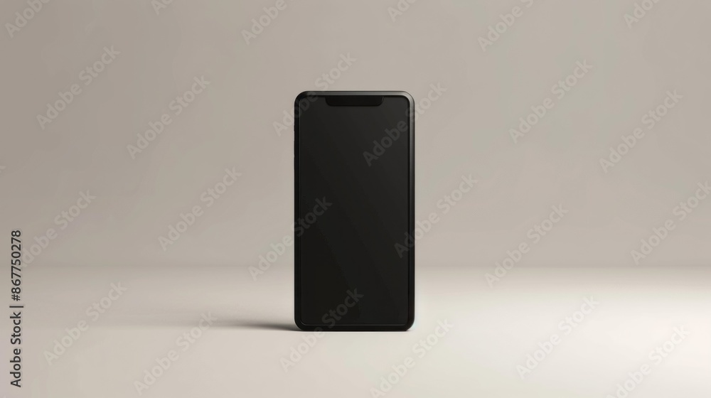 Poster a black smartphone mockup with a blank screen sits centered on a plain white surface, ready for your