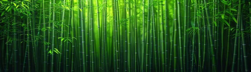 Obraz premium Bamboo forest with a digital network overlay, photorealistic, watercolor finish