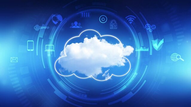 Cloud computing Concept with Data transmission, Technology connectivity of digital data and futuristic information. Abstract hi speed internet of things IOT big data cloud. 4K video animation